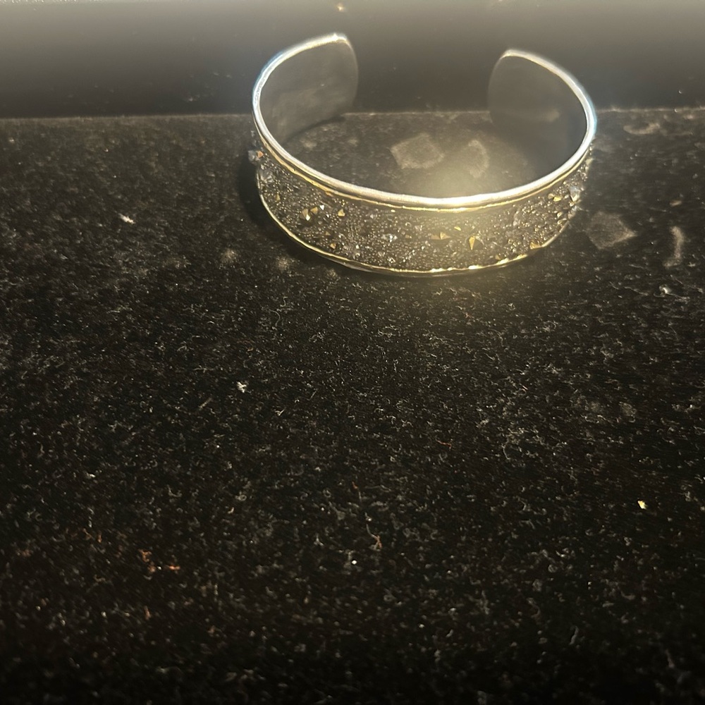 Chic Cuff Silver with Gold Accents Bracelet with Brown Detailing - Picture 6 of 6